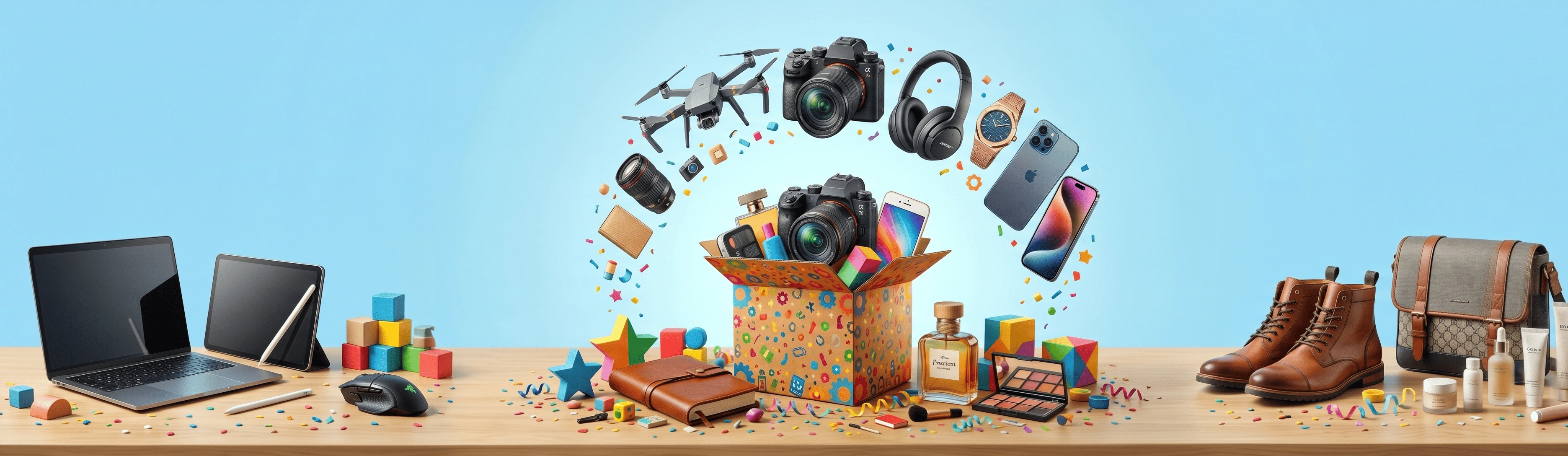 Assorted imported products in a gift box