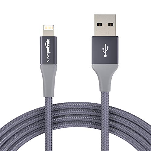 Amazon Basics Double Braided Nylon Lightning to USB Cable, Advanced Collection, MFi Certified Apple iPhone Charger, Dark Gray, 10 Feet