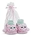 Bearington Baby Lil’ Hoots Plush Stuffed Animal Pink Owl Sock Top Slipper Booties