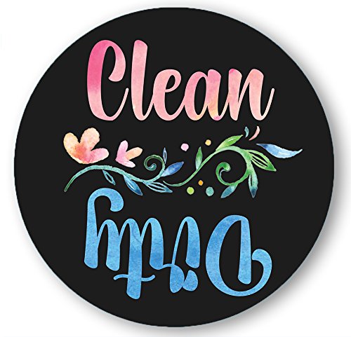 Dishwasher Magnet Clean Dirty Sign - 3-Inch Round Small Magnets w/Cute Boho Black & Watercolor Design, Dish Washer Indicator for Dirty Dishes, Funny Kitchen Signs, Water-Resistant Dishwasher Sign
