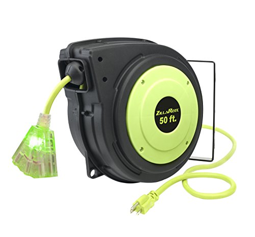 Flexzilla E8140503 ZillaReel Retractable, 14-3 AWG SJTOW, 50', Grounded Triple Tap Outlet Electric Cord Reel