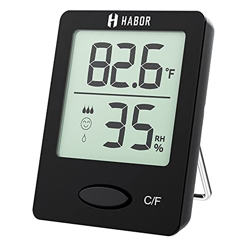 Habor Hygrometer, Humidity Gauge, Mini Size Indoor Room Thermometer with Air Comfort Level Indicator for Home, Office, Garage, Greenhouse, Black