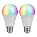 LED WiFi Smart Light Bulb, E26 WiFi Light Bulb Compatible with Alexa Google Home and IFTTT, RGBCW Color Changing, Cool White and Warm White Dimmable, No Hub Required, A19 60W Equivalent (2 Pack)