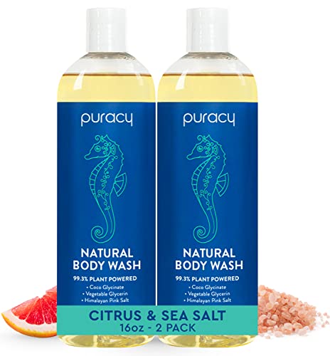 Puracy Natural Body Wash - Moisturizing Body Wash for Men & Women - Citrus & Sea Salt Body Wash - Body Wash Moisturizing for Dry & Sensitive Skin - Body Wash Shower Gel with Coco Glycinate, 16fl.oz