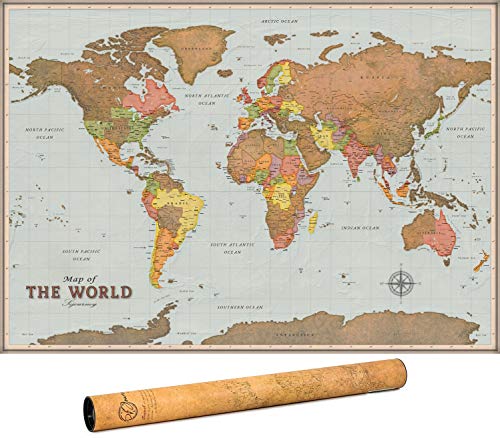 Scratch Off Map of The World - Premium Edition - World Scratch Off Map with Outlined Canadian and US States, XL Large Size 33 x 24, World Map Scratch Off Poster with Highly Detailed Cartography