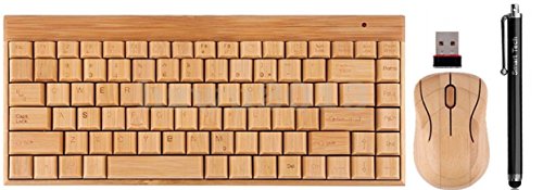 Smart Tech Handcrafted Natural Bamboo Wooden PC Wireless 2.4GHz Keyboard and Mouse Combo + Free Smart Tech Touch Pen (Small)