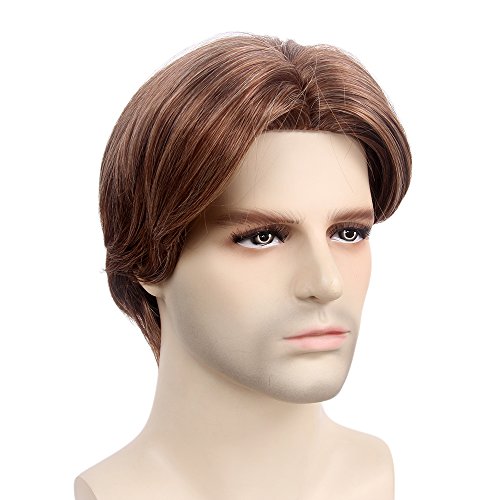STfantasy Mens Wig Ombre Brown Short Straight Middle Part Synthetic Hair  for Male Guy Everyday Daily Cosplay Party w/Cap | WantItAll