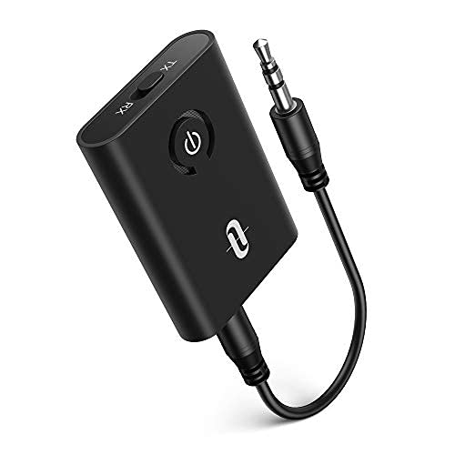 TaoTronics Bluetooth 5.0 Transmitter and Receiver, 2-in-1 Wireless 3.5mm Adapter (Low Latency, 2 Devices Simultaneously, For TV/Home Sound System/Car/Nintendo Switch)