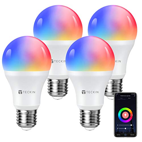 TECKIN Smart Light Bulb, E26 WiFi LED Bulbs Work with Alexa, Google Home (No Hub Required), RGBW 7.5W 16 Million Color Changing Bulbs (75W Equivalent), 800 Lumen, 2700K-6500K, 4 Packs