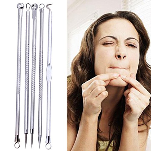 TONSEE - Blackhead Remover Pimple Comedone Extractor Tool Best Acne Removal Kit - Treatment for Blemish, Whitehead Popping, Zit Removing for Risk Free Nose Face Skin (5 Pcs/set)