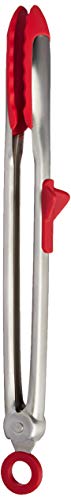 Tovolo Tip Top Tongs, Easy-Grip Silicone Head, Locking-Mechanism, 13 Inches, Candy Apple Red
