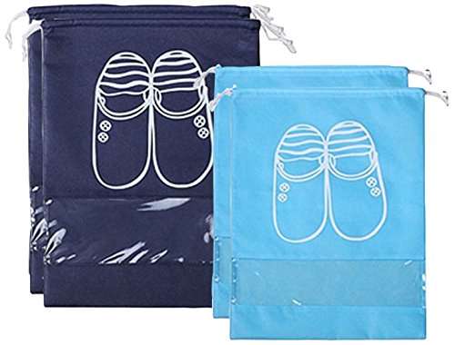 YAMIU 4 Pcs Shoe Bags Dust-Proof Drawstring with Transparent Window Travel Shoe Storage Bags