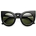 zeroUV - 70s Womens Large Oversized Retro Vintage Cat Eye Sunglasses For Women with Round Lens 48mm (Matte Black/Gree)