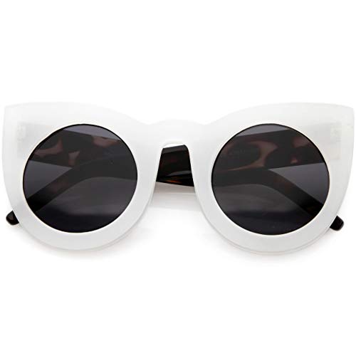 zeroUV - 70s Womens Large Oversized Retro Vintage Cat Eye Sunglasses For Women with Round Lens 48mm (White/Smoke)